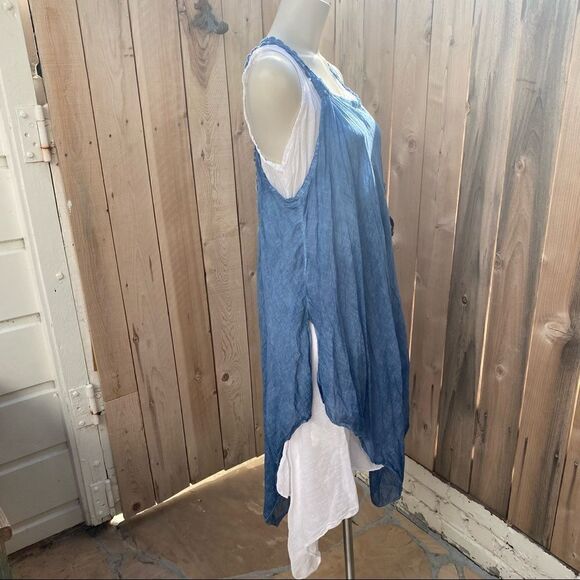 Italian Two Pieces Long Cotton Raw Moda Dress denim blue NWT - Picture 12 of 16